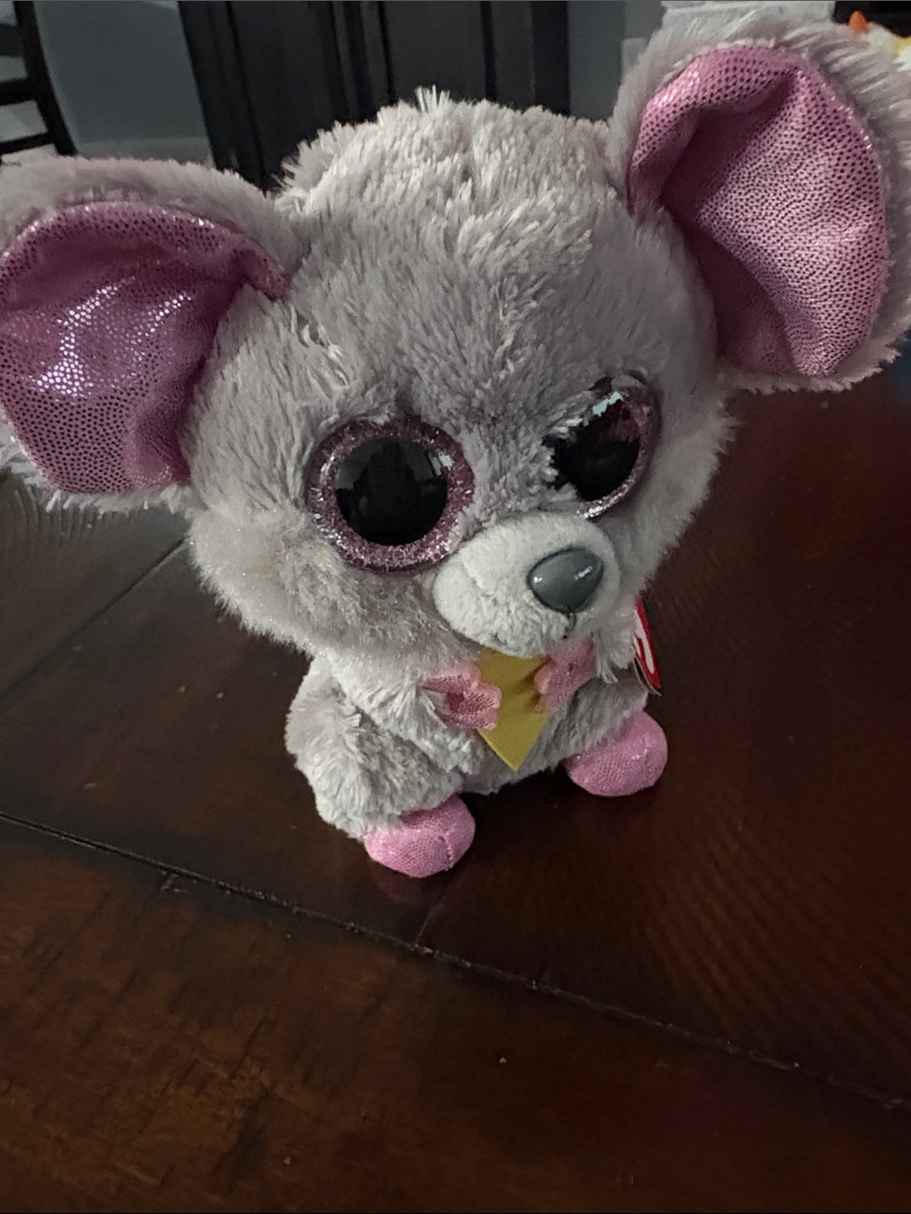 Ty Grey Plush Mouse with Pink Sparkle Ears and Feet